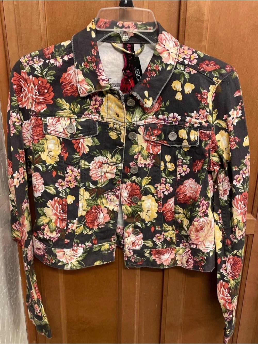NWT Almost Famous Floral Print Denim Jacket - Black/Multicolor